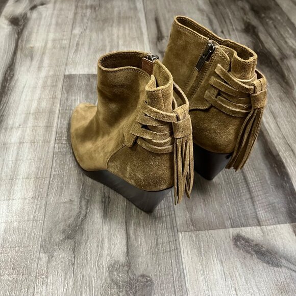 Frye Cece Tassel Lace Wedge Stack Heel Ankle Boots Brown Women’s Size 8.5 - Picture 3 of 11